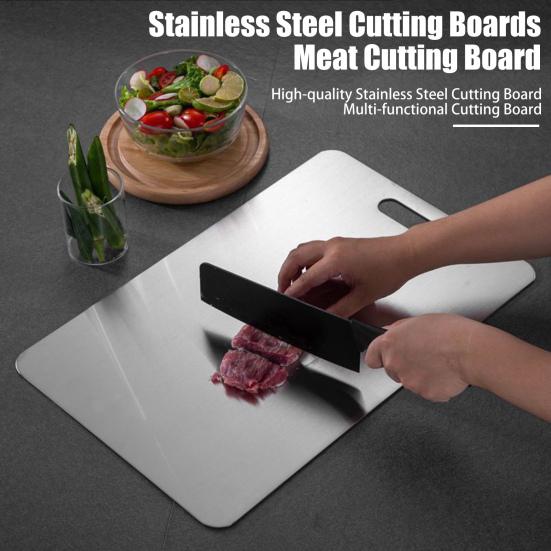 Двусторонняя разделочная доска для кухни, быстроразмораживаемая, устойчивая к трещинам разделочная доска из нержавеющей стали для мяса, фруктов, овощей
