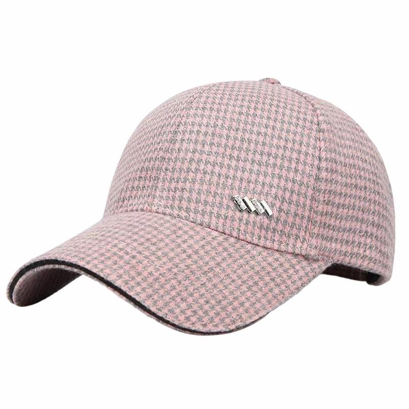 Women'S Spring And Autumn Thousand Birds Grid Hot Diamond Hat Fashion Casual Baseball Cap Double Warm Cap