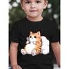 Baby Boy Short Sleeve Cute Chubby Orange White Cartoon Cat Holding Phone Childlike Print Top