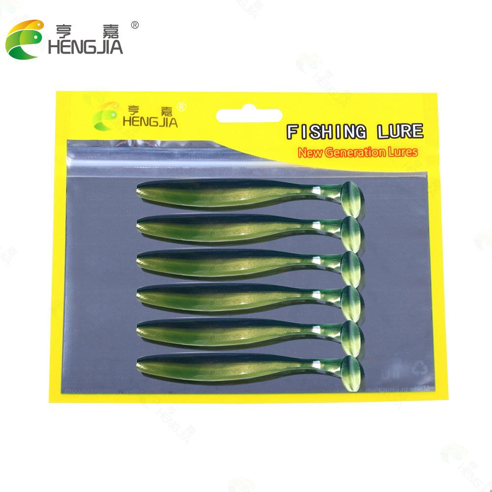 HENGJIA 6 шт., двухцветные блестящие рыболовные приманки, мягкая приманка, 9 см, искусственная приманка, снасти, джеркбейты, приманка для плавания, Т-образный хвост для щуки и окуня