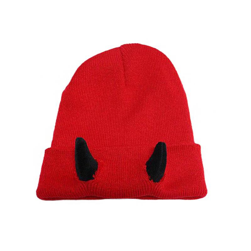 1PC Devil Trendy Warm Stretchy Knitted Playful Beanie Winter-Ready Hat Cold-Resistant Horn Soft-Knitted
