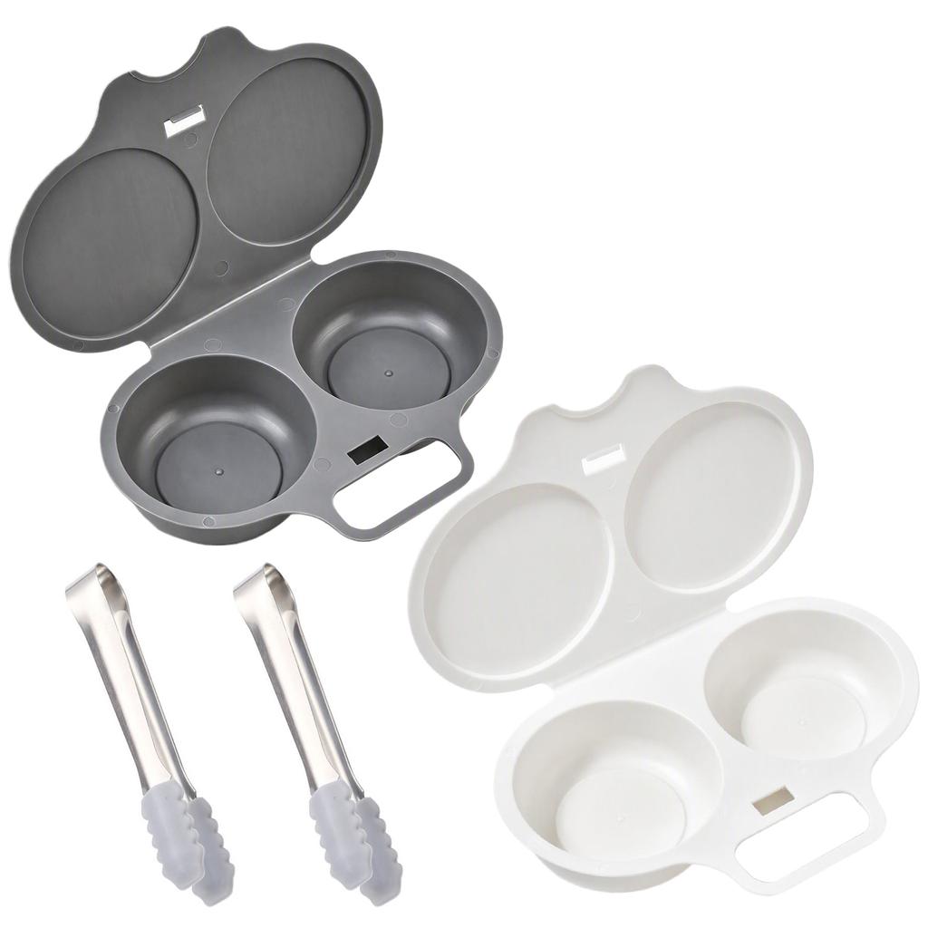 Dual Cup Microwave Egg Poacher Food Grade PP Non-Stick Steamer with Lid And Tongs Easy to Store Home Deco