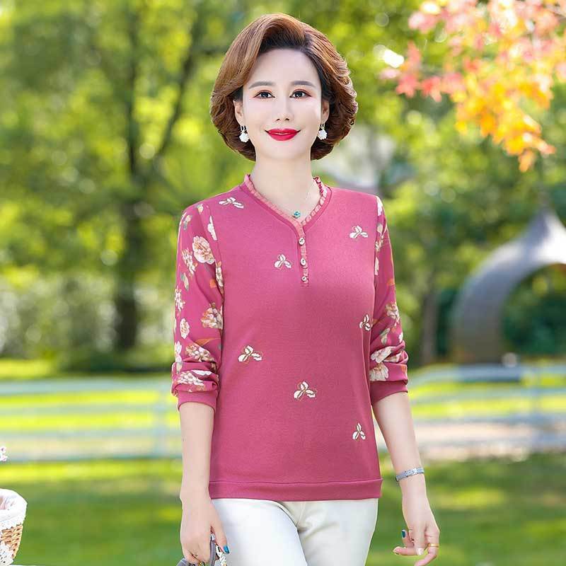 Весенний топ для женщин среднего возраста, с длинным рукавом, нижнее пальто, тонкая западная вязаная маленькая рубашка