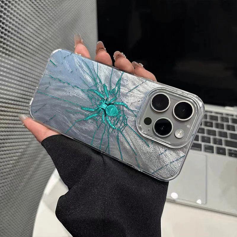 Бирюзовый чехол для телефона с текстурой паутины и пера для серий iPhone 17 16 15 14 13 12 11 16E Pro Max Plus Двойная защита