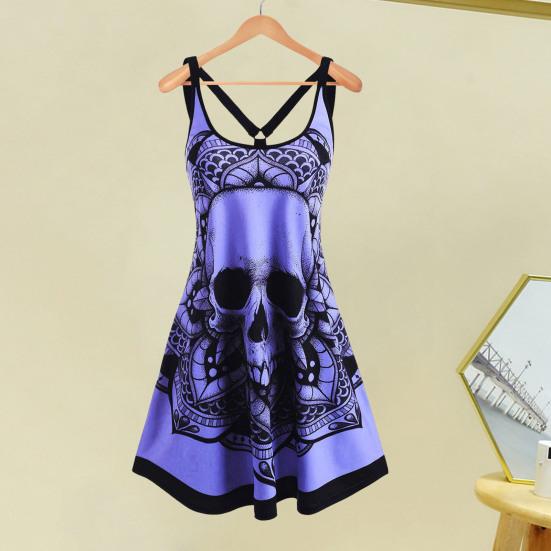 Женское летнее платье больших размеров с принтом готического черепа, платье-майка без рукавов, повседневное свободное женское платье для отпуска, вечеринки, клуба