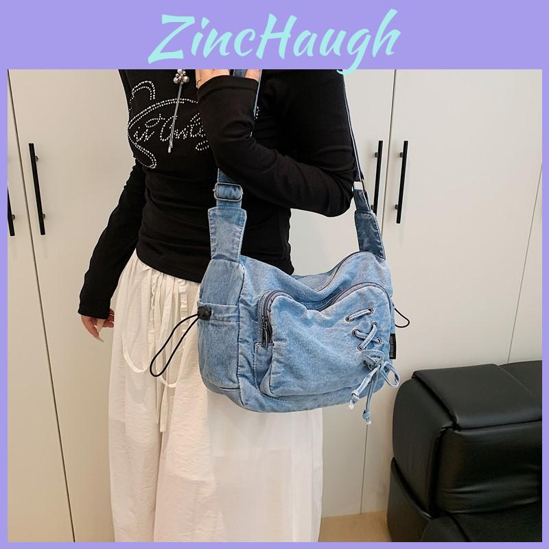 Fashion Solid Color Strap Design Women Casual Denim Crossbody Bag For Street Fashion Outfits