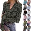 Women's Fashion Casual Print V-Neck Long Sleeve Button-Down Top