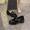 Spring and Autumn Square Head Black Small Leather Shoes One-pedal Loafers High Heels 2025 New Versatile Bright Leather Women's Single Shoes