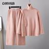 Standing Collar Knit Turtleneck Sweater Set Women's Autumn and Winter Warm Age Reduction Casual Wide-legged Pants Two-piece Set