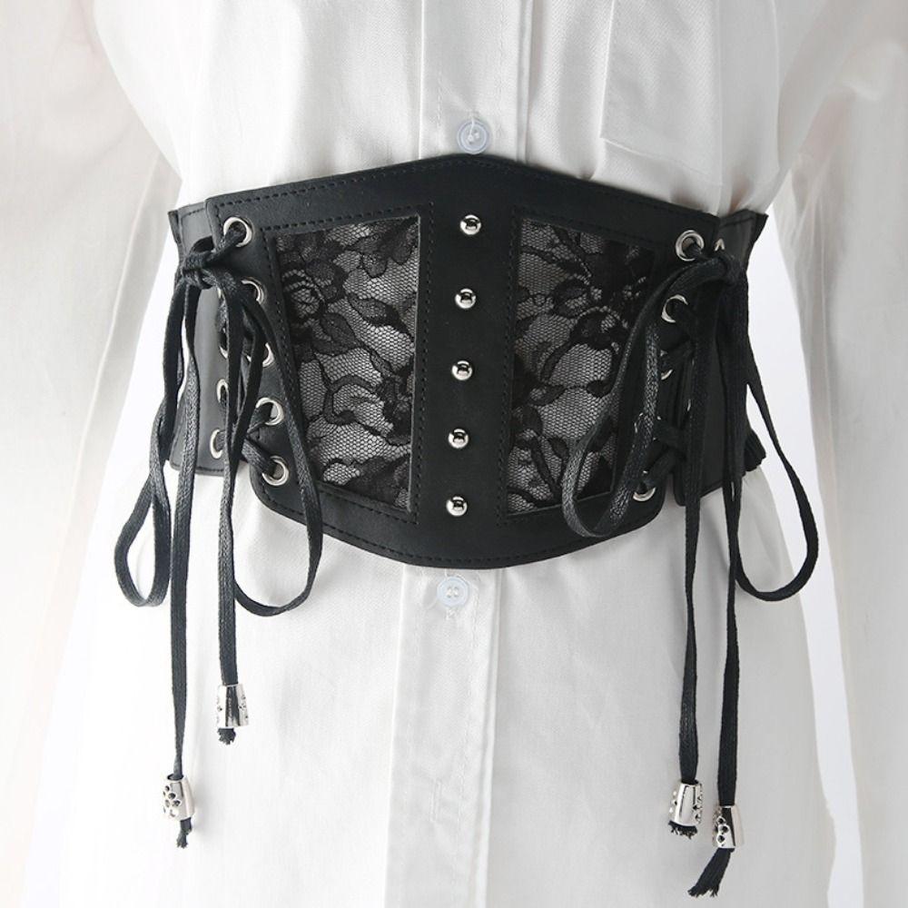 High Waist Female Waistband PU Leather Wide Waist Belt Lace Cummerbunds Clothing Accessories