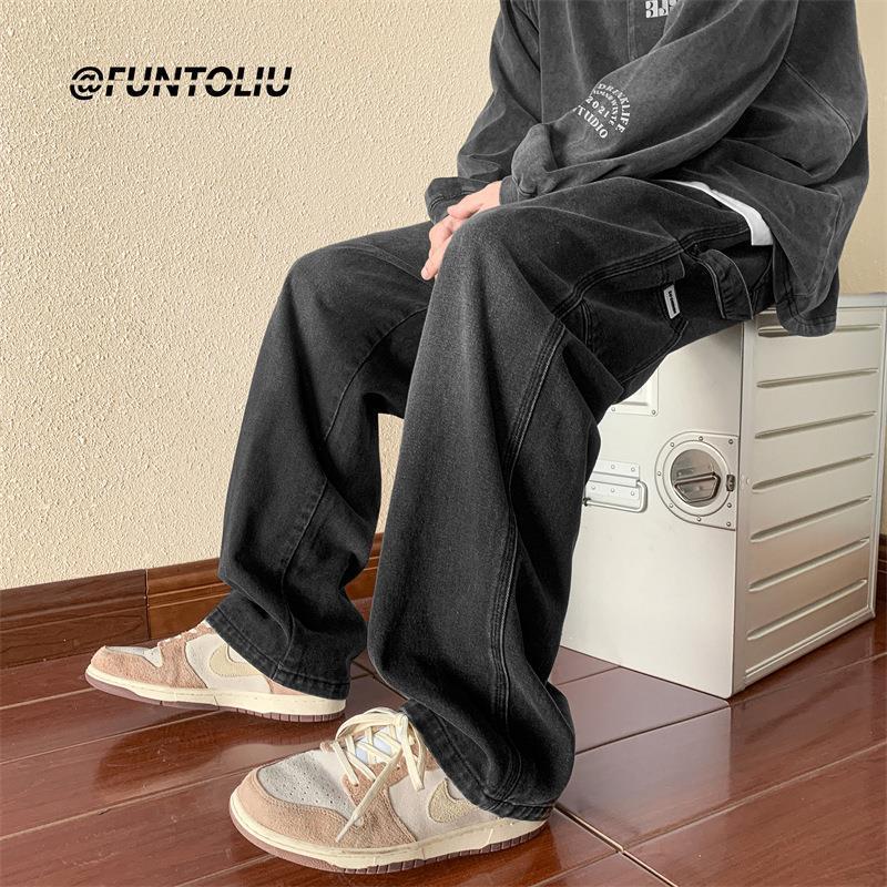 Мужские американские ретро коричневые джинсы с широкими штанинами: Универсальный, свободный, уличный осенний комбинезон