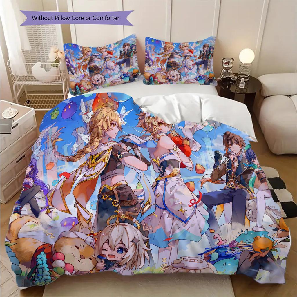 Adventure Awaits Genshin Impact Unveils New Characters Bedding 1 Duvet Cover 2 Pillowcase Without Core Bedding Set Soft And Comfortable