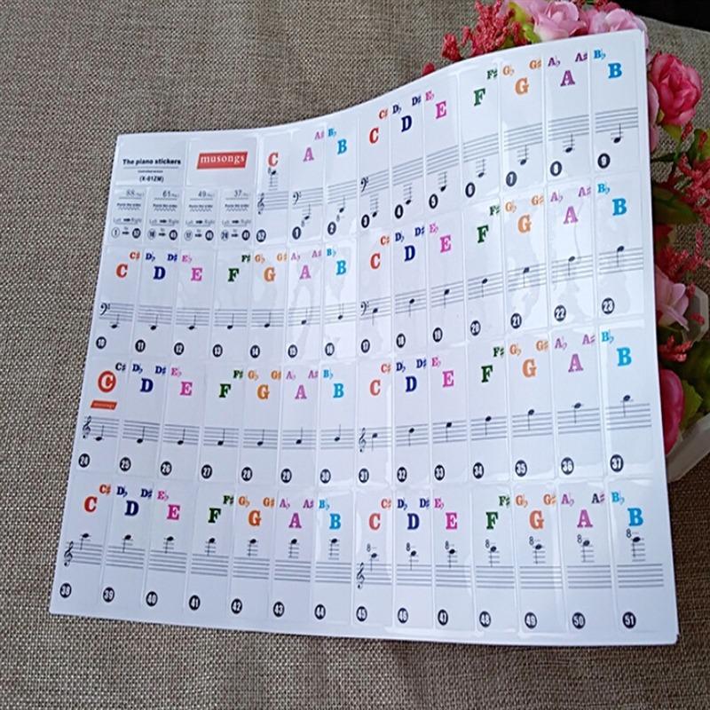 Removable Piano Key Stickers for Beginners & Kids Fashion Piano Sticker Keyboard Note Notation Stickers Staves Stickers