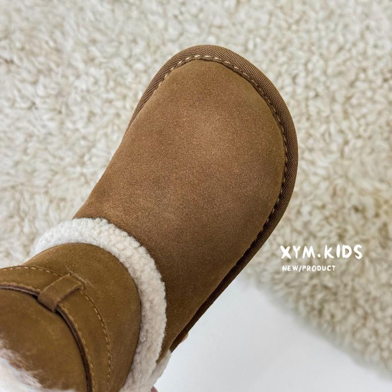 Kids Winter Warm Faux Suede Snow Boots With Buckle Strap Mid-Calf Unisex Childrens Cold Weather Footwear