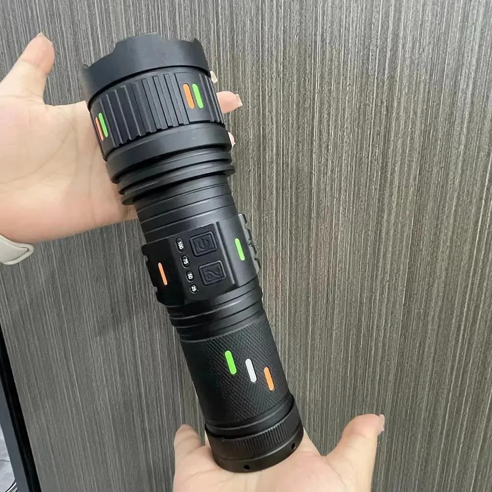 Powerful Zoom LED Flashlight Power Display Rechargeable White Laser Torch Waterproof Outdoor Hiking Long Range Tactical Lantern