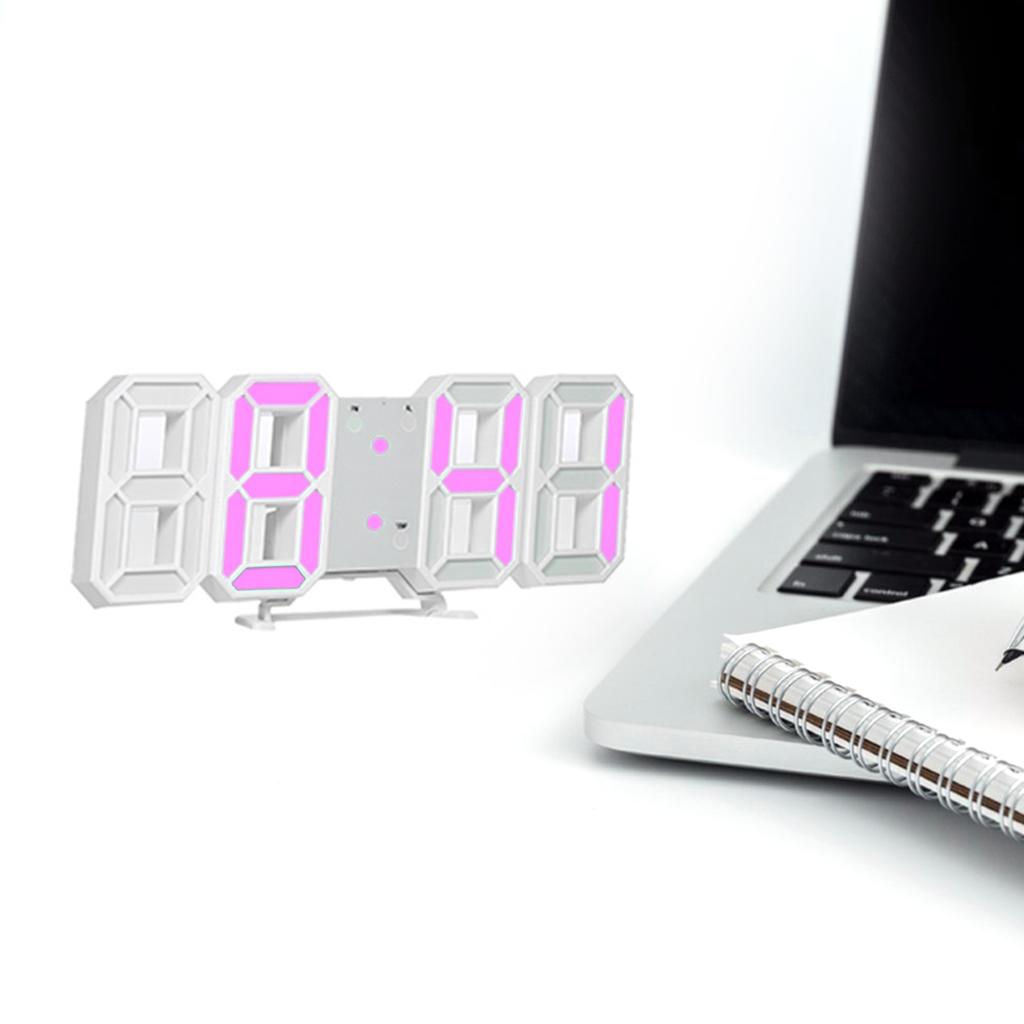3D LED Digital Clock Electronic Table Clock Alarm Clock Wall Glowing Hanging Clocks White Shell Pink Display