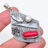 Italian Red Coral, Pearl Handmade 925 Sterling Silver Jewelry Pendant 2.96" Y1a18