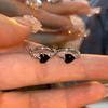 Black Heart Hoop Earrings Temperament Simple Inlaid for Women Wedding Jewelry Accessories