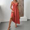 Women's Fabric Dress Summer Sleeveless Halter Casual Pleated Dress