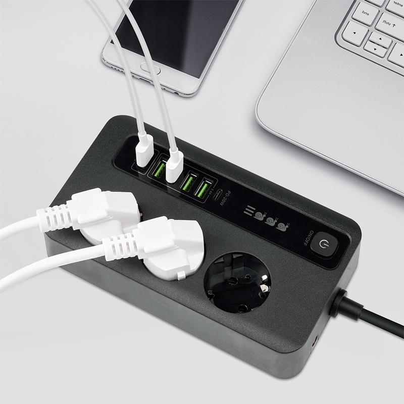 Розетка переменного тока ЕС, вставной удлинитель с двойной быстрой зарядкой, USB-удлинитель с перегрузкой