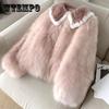 Розовое меховое пальто большого размера, женское короткое зимнее утолщенное теплое меховое пальто с лисьим мехом