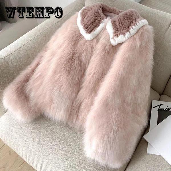 Розовое меховое пальто большого размера, женское короткое зимнее утолщенное теплое меховое пальто с лисьим мехом