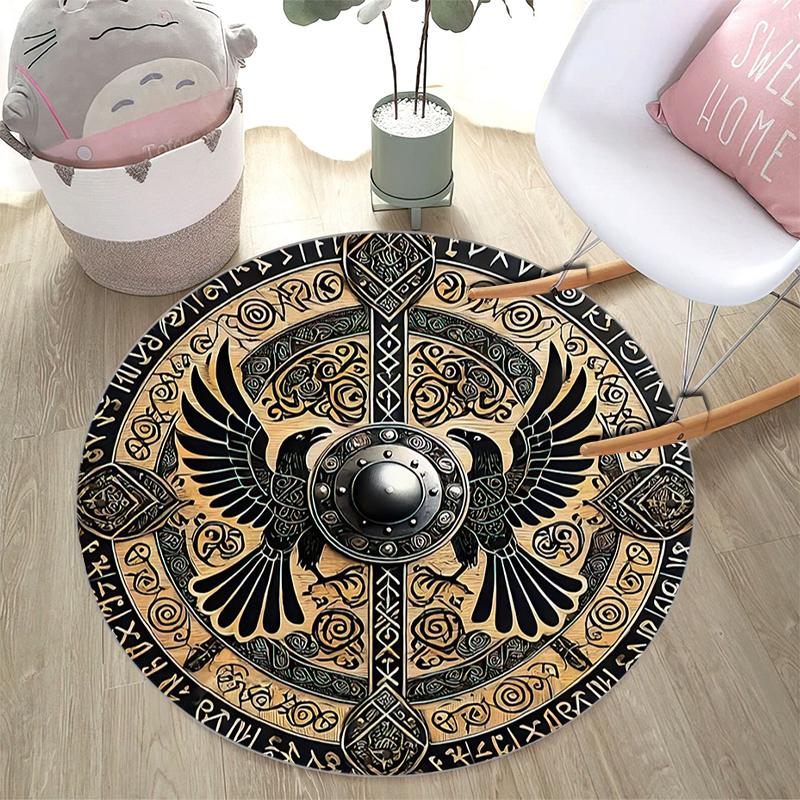 1Pc Viking theme Printed circular carpet, home door mat, outdoor travel protection carpet A12