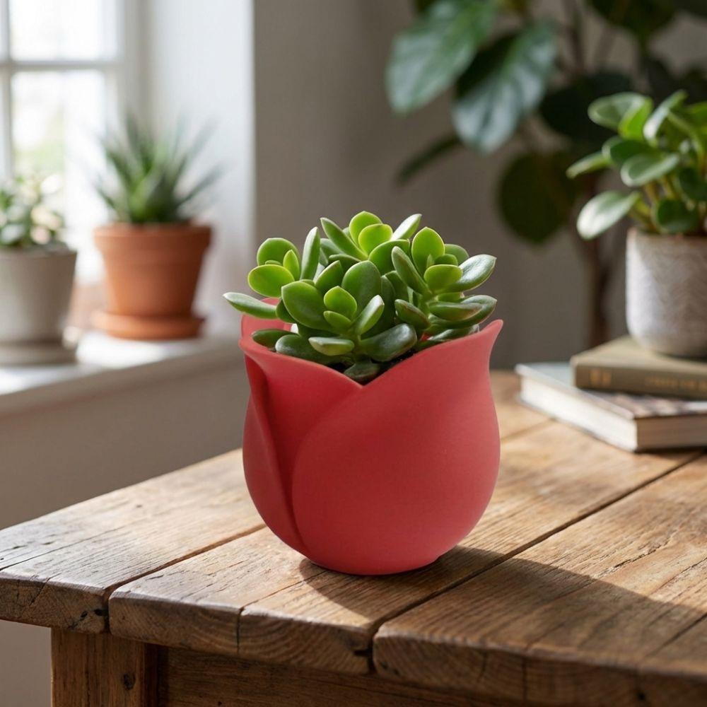 Modern Plastic Mini Rose Shape Pots Unique Cute Succulent Plant Basin Decorative 3D Printed Plant Pot Indoor Plants