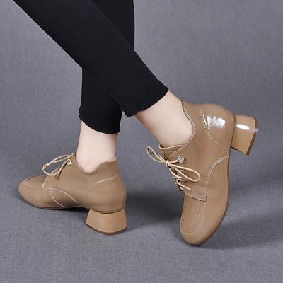 Туфли-лодочки с глубоким вырезом женские 2025 осень-зима новые европейский и американский стиль круглый носок шнуровка модная обувь высокие каблуки коровья лакированная кожа