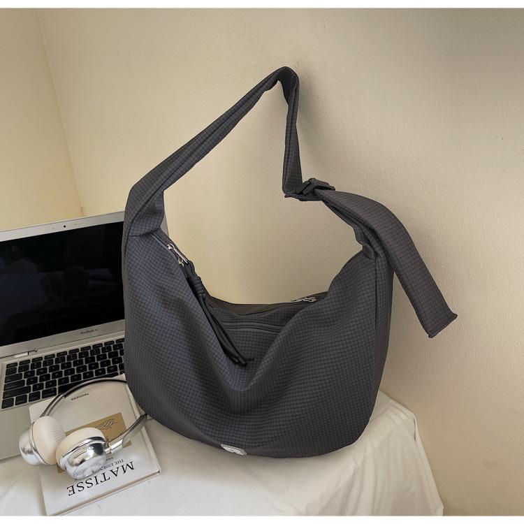 2025 niche design plaid new women's bag Korean version cloth bag dumpling bag simple large capacity shoulder messenger bag