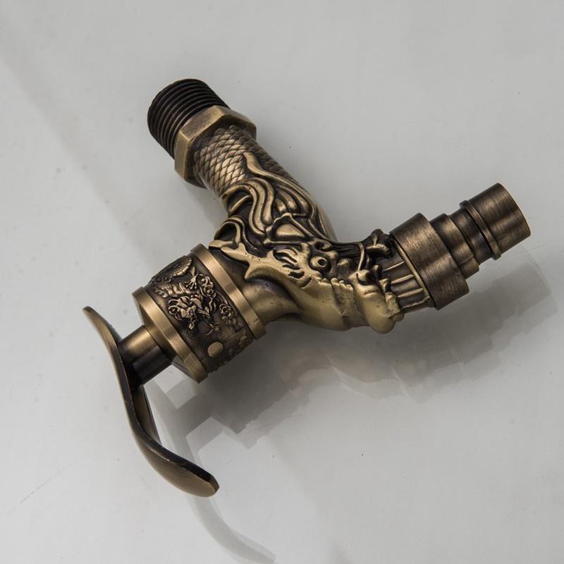 Carved Wall Mount Zinc Alloy Antique Bronze Bibcock,Decorative Outdoor Garden Faucet Washing Machine Faucet Small Tap