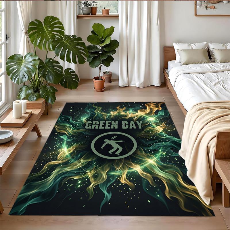 Green Day Print Crystal Velvet Plush Rug Wear?Resistant Anti?Slip Floor Mat For Indoor Household Decoration