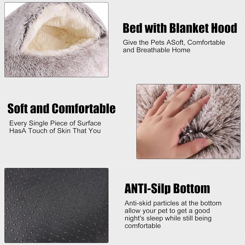 Soft Plush Pet Bed with Cover Round Cat Bed Pet Mattress Warm Cat Dog 2 In 1 Sleeping Nest for Small Dogs Winter Pet Stuff