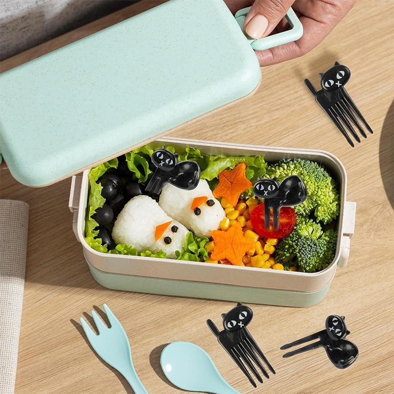 6Pcs Black Cat Food Picks For Lunchbox Mini Fun Fruit Picks Cocktail Picks Bento Lunch Box Forks Decor Party Accessories