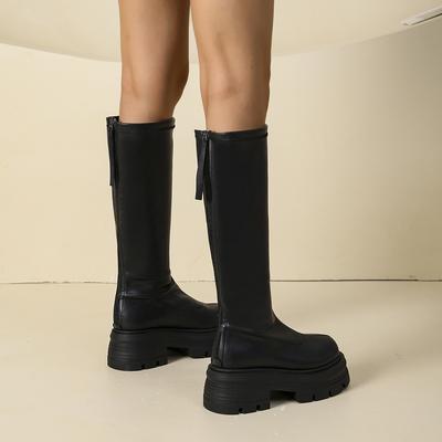 Модные женские ботфорты на платформе, модная обувь на молнии, осенне-зимние ботинки на толстом каблуке, женские рыцарские длинные ботильоны 2025