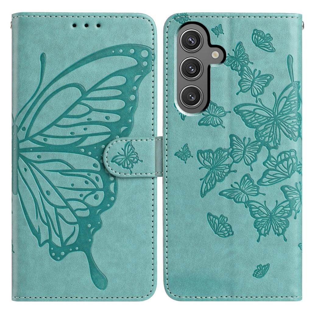 For Samsung Galaxy S24+ Case Butterfly Imprinted Wallet Stand PU Leather Flip Phone Cover with Strap