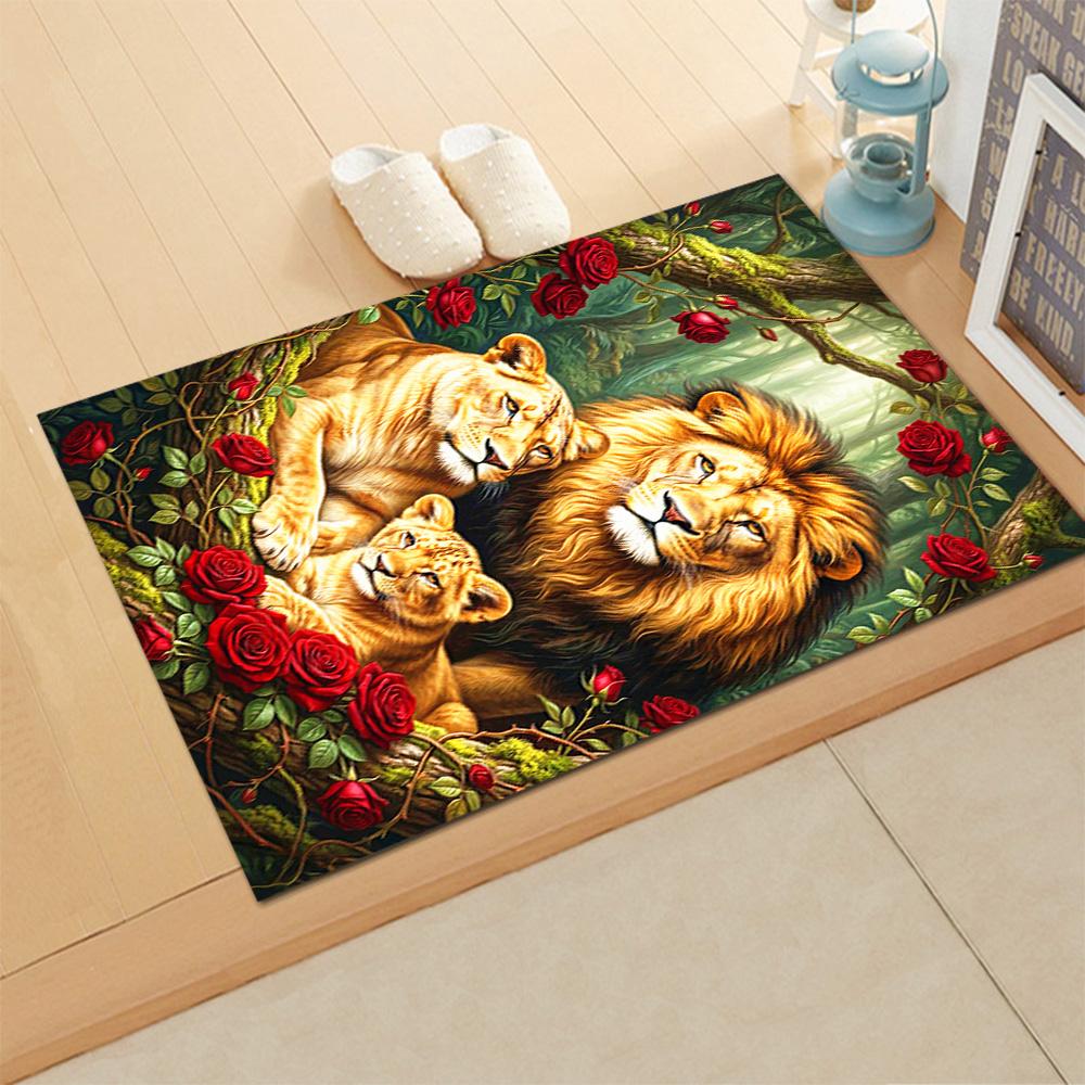 Семейство львов в лесу Ковер для гостиной, Ковер для спальни, Ковер для кабинета, Украшение для прихожей, Идеально подходит для домашнего декора или в качестве подарка на праздник