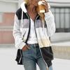 Women Color Block Fuzzy Fleece Hooded Jacket Full Zip Long Sleeve Plush Coat Casual Warm Outerwear S-5XL