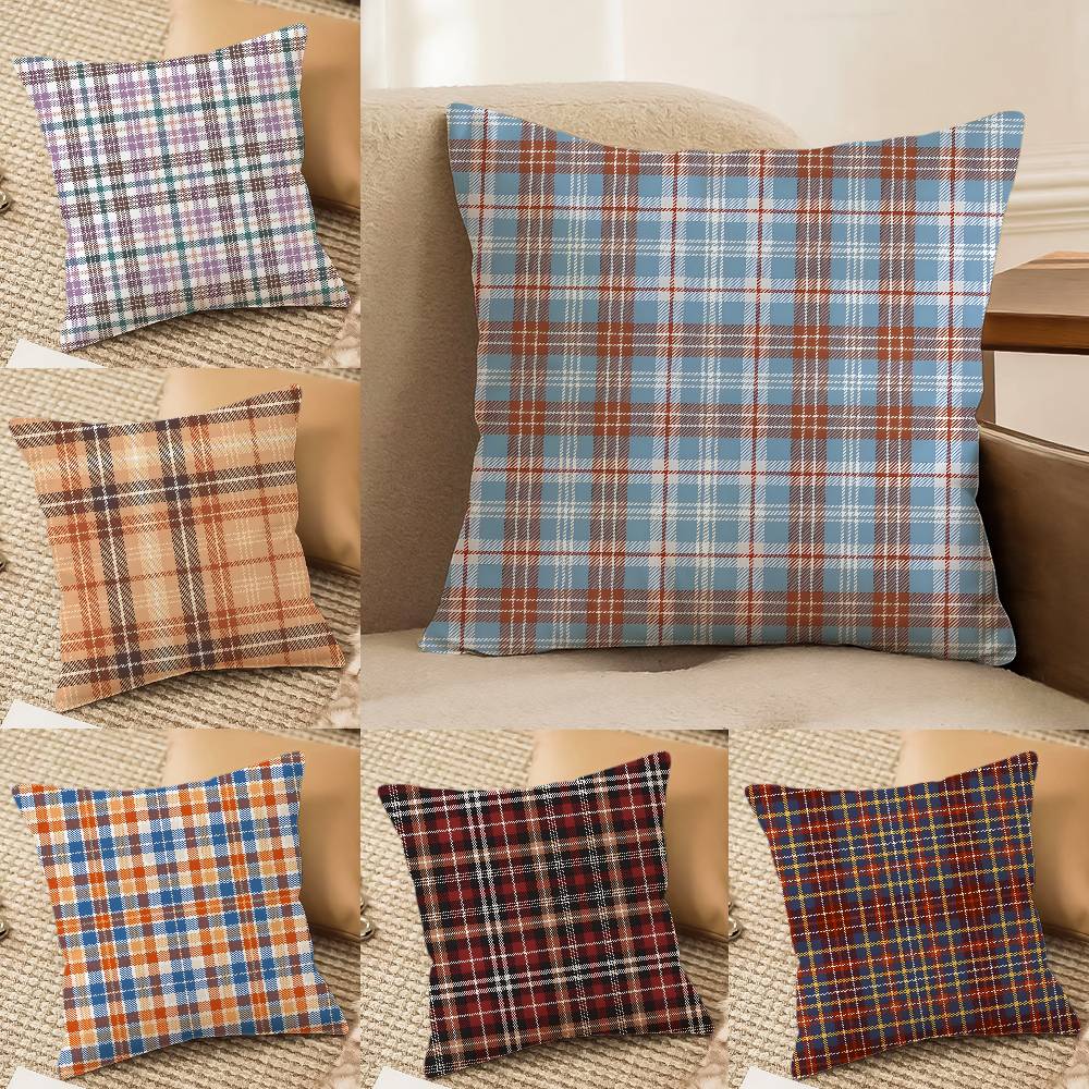 Fashionable Check Pattern Design Pillow Case Comfort Sofa Bed Silky Elegant Invisible Zipper Decorative Cushion Cover