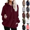 Women's Fashion Solid Colour Hooded Patchwork Long Sleeve Zipper Plush Sweatshirt