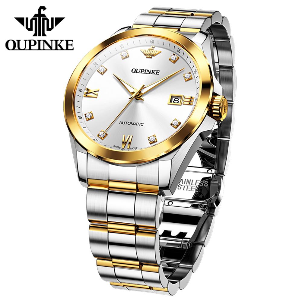 OUPINKE 3199 Real Diamond Men's Watches Swiss Certificated Automatic Mechanical Man Watch High-end Luxury Brand Original Watches