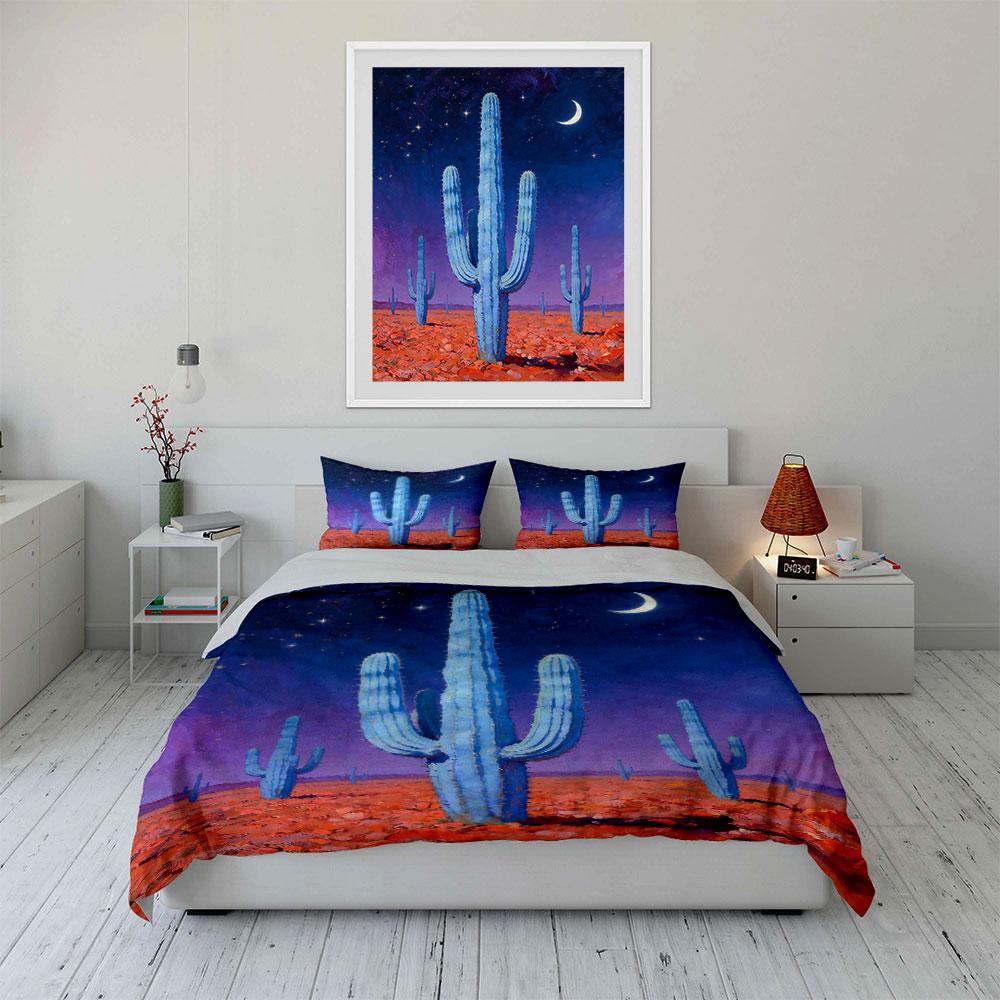 Blue cacti with stars. Bedding sets Duvet cover sets Duvet covers Pillowcases(1 * Duvet Cover 2 * Pillowcases without duvet insert)