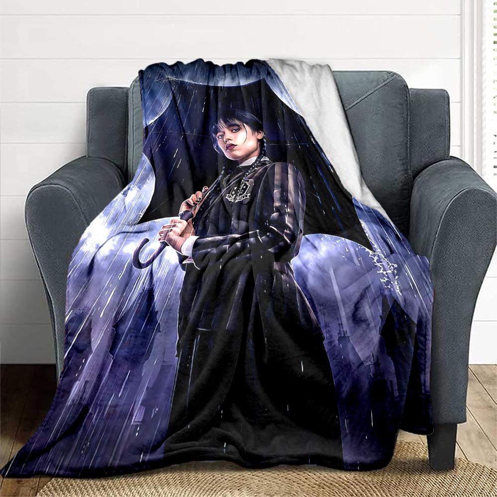 1pc Wednesday Flannel Throw Blanket HD Printed Lightweight Soft Warm All Season Blanket for Sofa, Bed, Travel, Camping Machine Washable