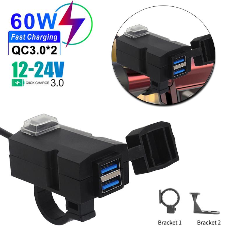 12 В-24 В QC3.0/3.1A двойной порт USB водонепроницаемый мотоцикл руль зарядное устройство адаптер розетка питания для iPhone Samsung Huawei