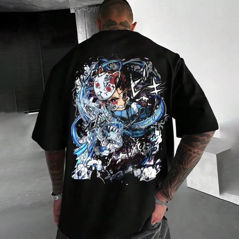 Demon Slayer Mens Tshirt Tanjiro Kamado Summer Anime Tee Spring Autumn Boys Fashion versatile Shortsleeved Parentchild Wear