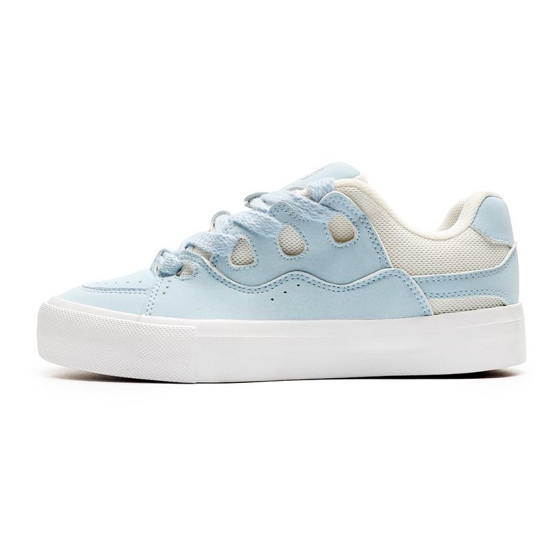 2025 Spring Breathable Color-Block Skateboard Shoes - Trendy Korean-Style Women's White Shoes