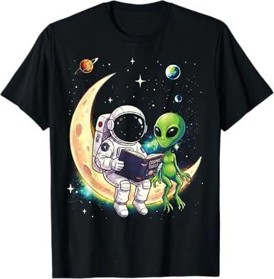 Astronaut Reading to Alien Shirt, Space Graphic Tee