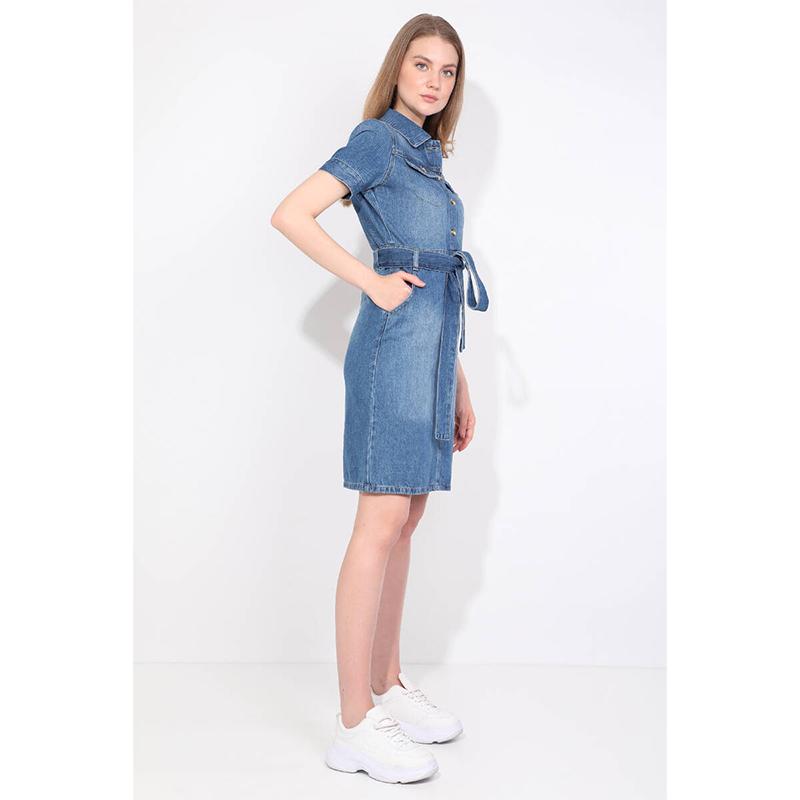 Blue White Женское джинсовое платье с коротким рукавом