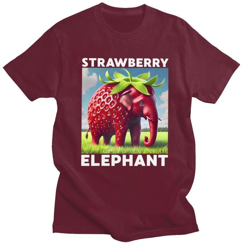 Male Strawberry Elephant Italian Brainrot T Shirt Round Neck Pure Cotton Short Sleeve TShirt Novelty Summer Tyle Clothes