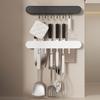 Wall Mount Cutter Holder with Hooks No-Drill Adhesive Kitchen Storage Rack for Utensils Space Saving Tool Organizer